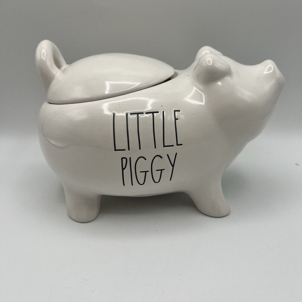 New Rae Dunn LITTLE PIGGY  White Pig Piglet Figural Canister Cookie Jar